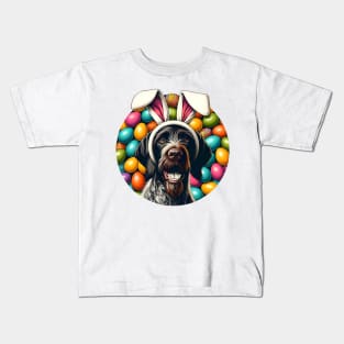 German Wirehaired Pointer Celebrates Easter with Bunny Ears Kids T-Shirt